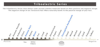Infographic showing the Triboelectric Series and where Tortoise and Hair fibers fall on the spectrum